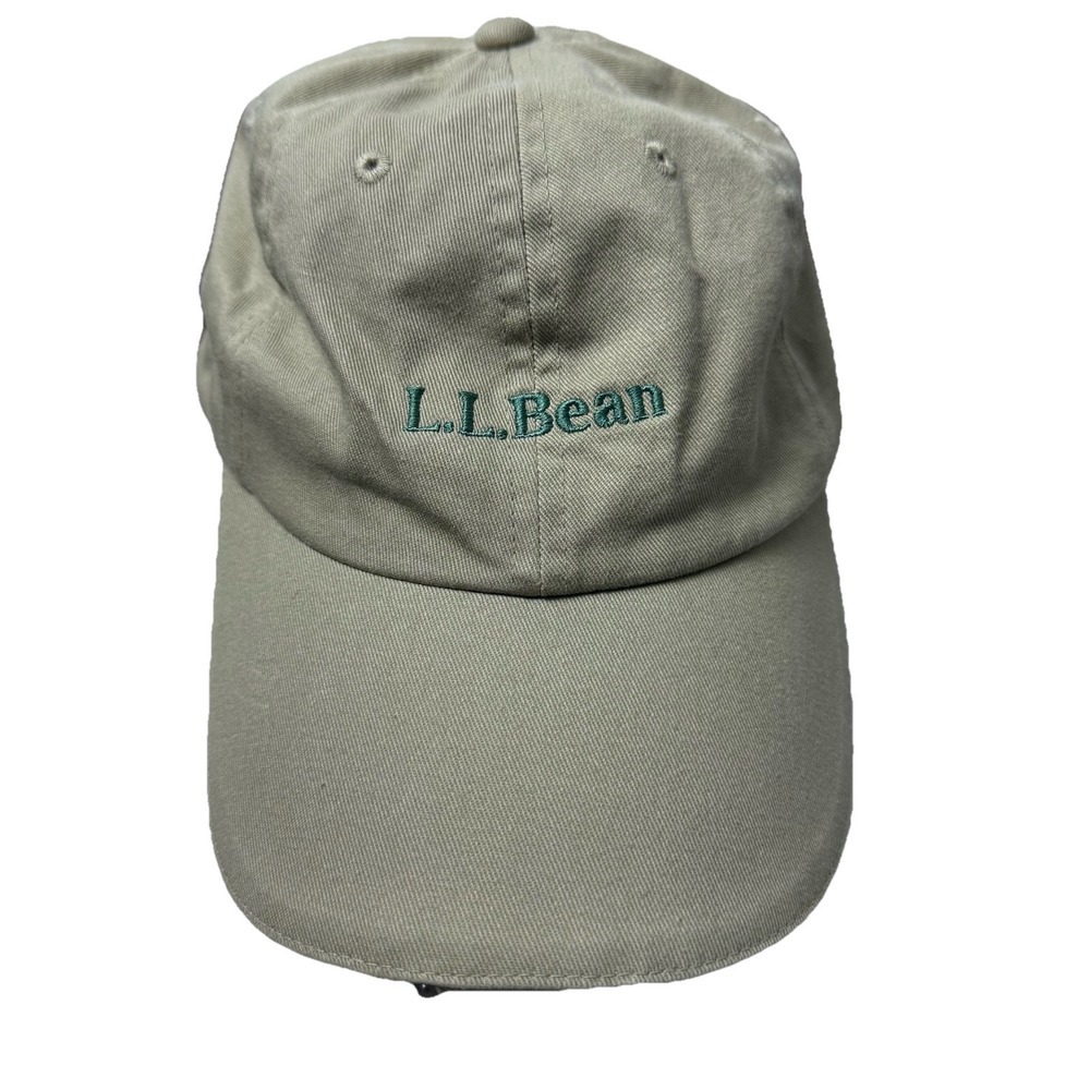 LL BEAN Beige LED Lighted‎ Pathfinder Hat Baseball Flashlight Cap Leather Strap